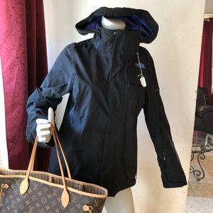 The North Face Black Waterproof Hooded Jacket with Blue Lining NO HOOD!!